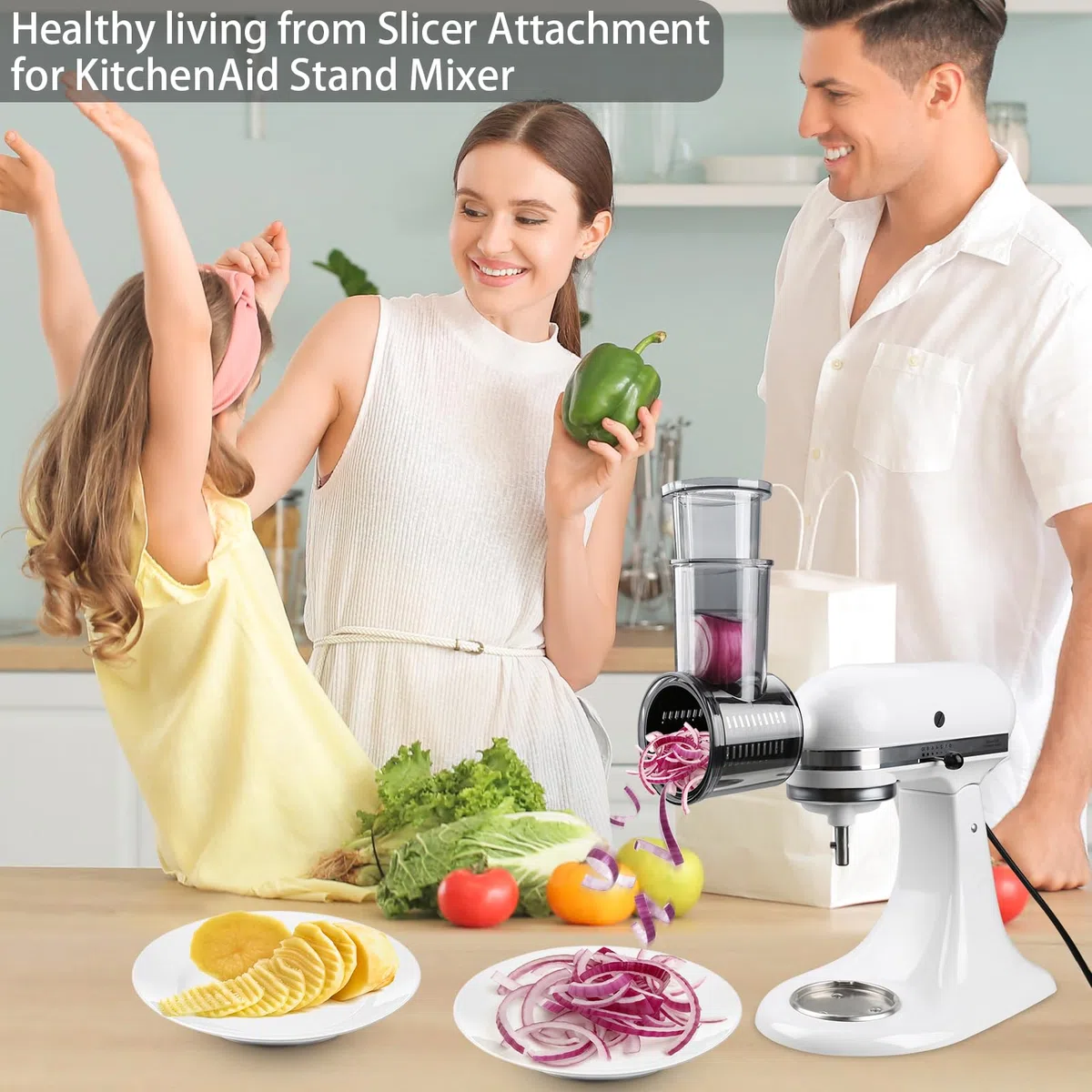 Slicer Shredder Aufsätze für KitchenAid Standmixer, Käsereibe, Salatbereiter, Gemüseschredder, Lebensmittelschneider, Zerkleinerer, Mahlpulver-Zubehör mit verbesserten 5 Klingen