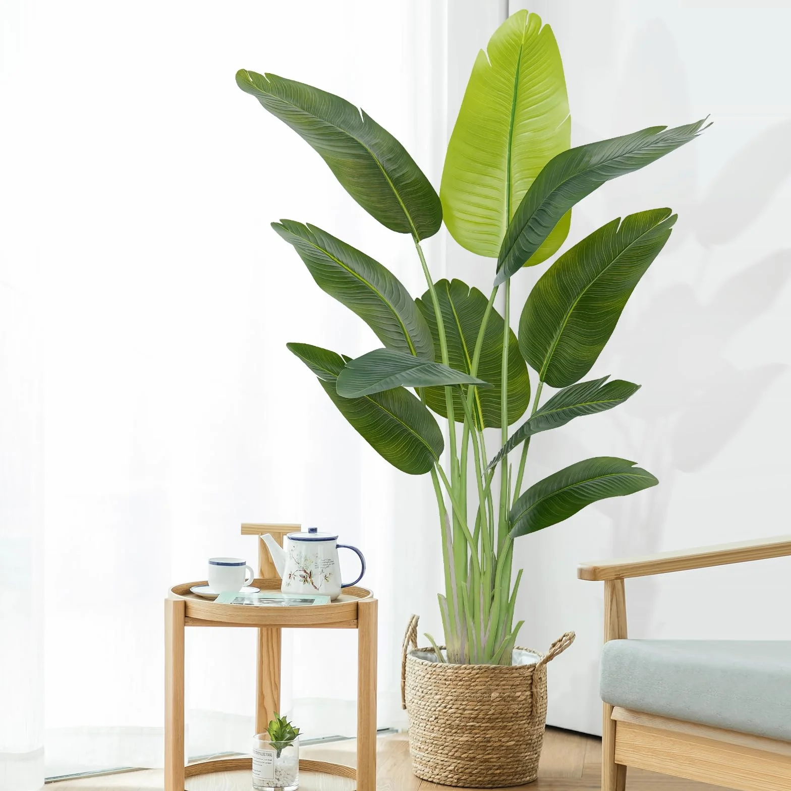 Künstliche Paradiesvogel Pflanze groß 150cm künstliche Tropische Palme mit 10 Blättern perfekte künstliche Pflanzen im Topf für drinnen und draußen Haus Büro Garten Moderne Dekoration（1 Pack）