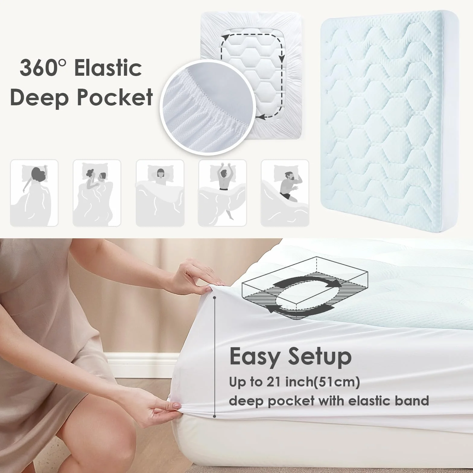EHEYCIGA Gel Topper 140x200cm, Memory Foam Matratzentopper, Matratzen Topper mit extra tiefem Tasche, Weiß