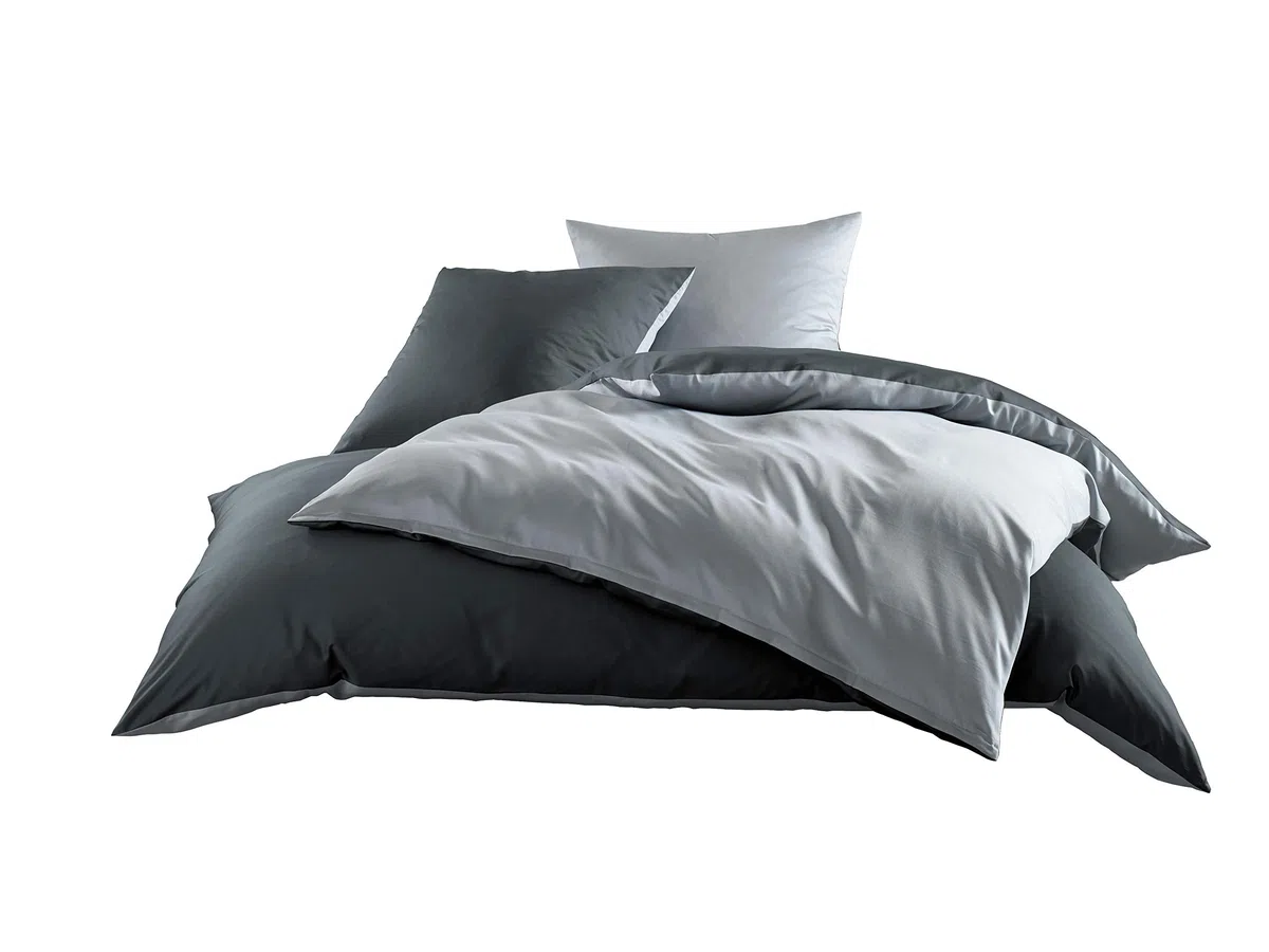 Bettwaesche-mit-Stil Mako Satin Baumwollsatin Wende Bettwäsche Garnitur - viele Farben und Größen (grau - anthrazit, 1x 155x220 + 1x 80x80 cm)
