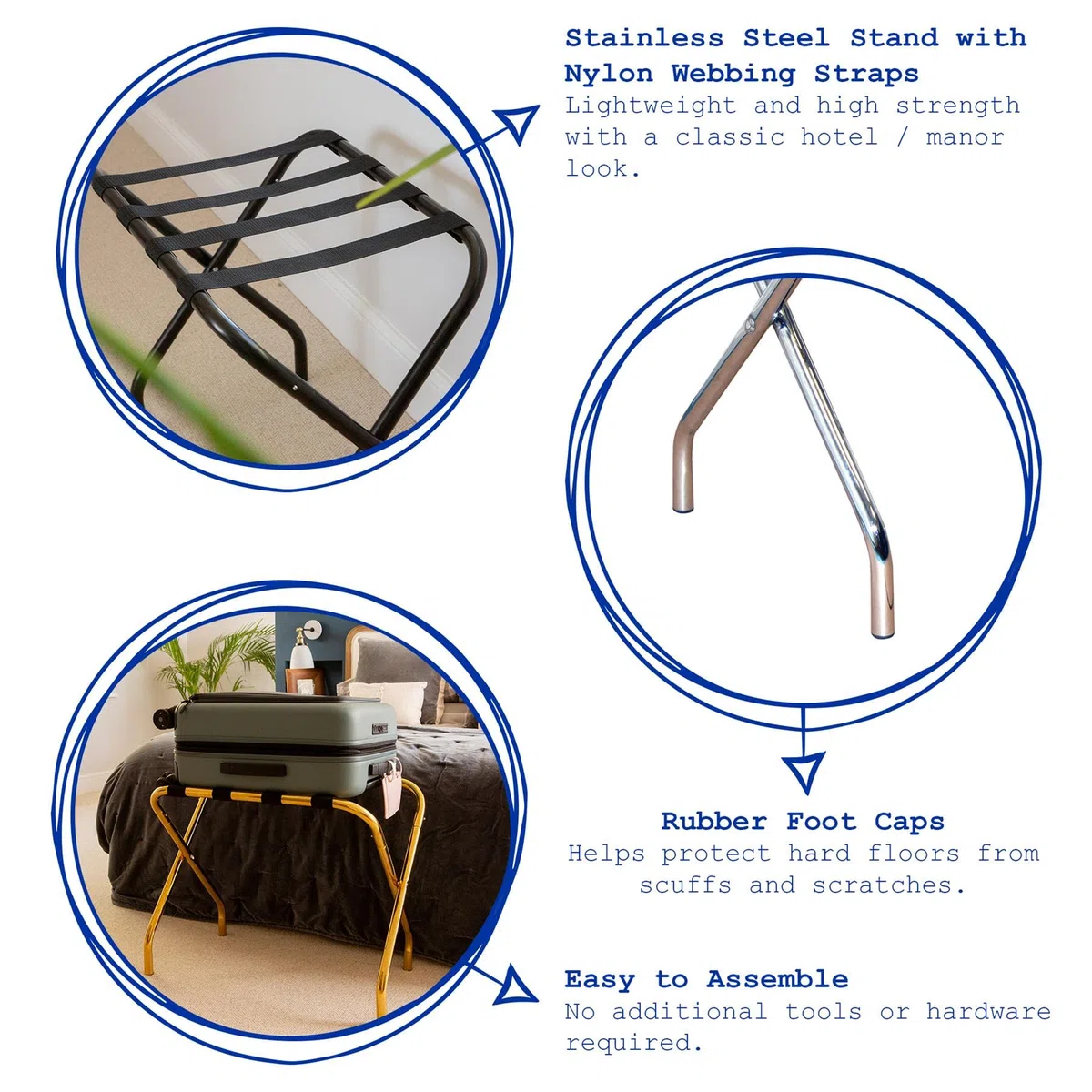 Harbour Housewares Kofferständer - zusammenklappbar - Metall - Verchromter Edelstahl