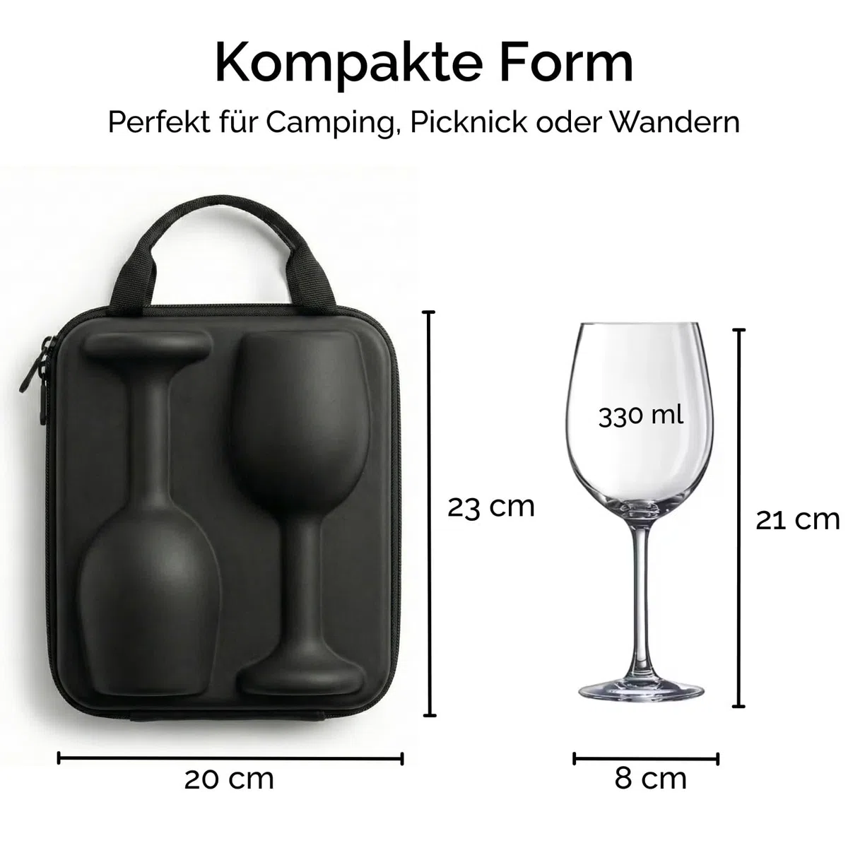 Breezio 2 Weingläser to go mit Schutzcase – Weinglas to go aus gehärtetem Glas | 2 Camping Weingläser mit passgenauem Case | Bruchsichere Weingläser dank passgenauem EVA hartschalen Case