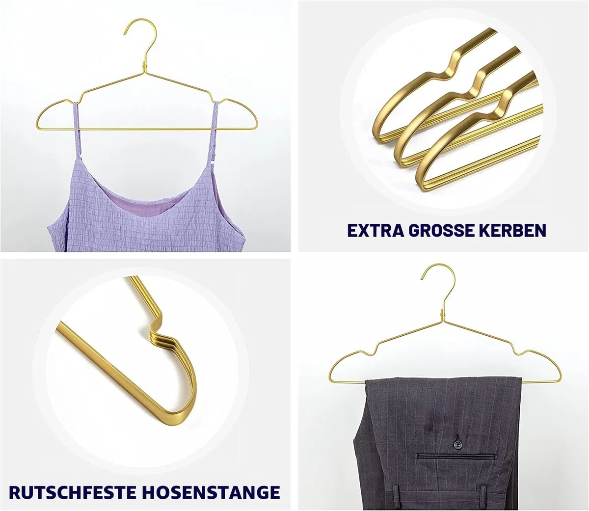 Amber Home 20 Stück 42cm Leichte Aluminum Eisen Kleiderbügel, Matt Gold Metall Kleiderbügel aus mit Rutschfester Nut für Anzug T-Shirt Hemd Jacke Kleid Hose
