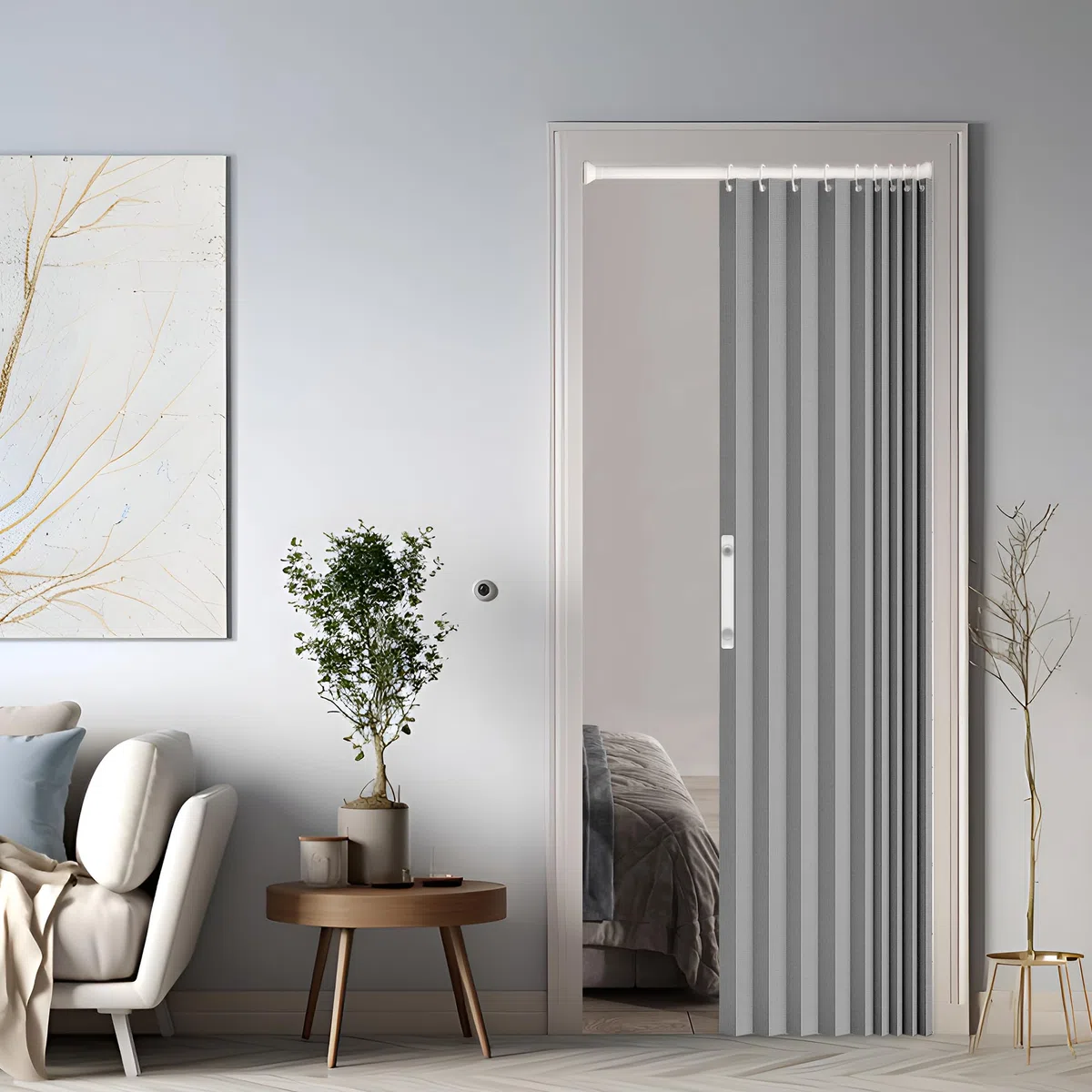 Magnetischer Türvorhang mit Verdunkelung, Faltbarer Raumteiler für Bad/Schlafzimmer/Wohnzimmer, Akkordeon-Design (Gray)