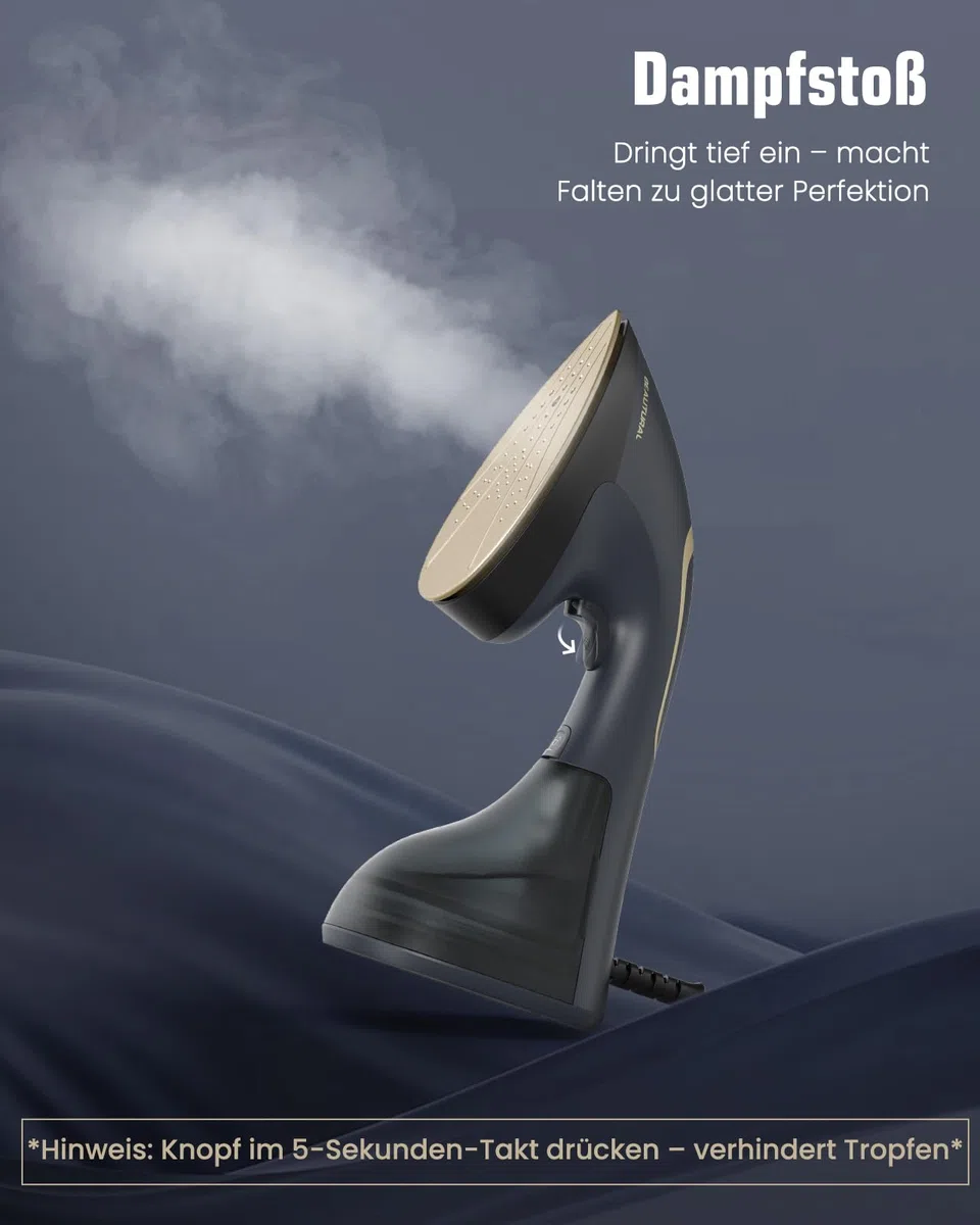 BEAUTURAL Steamer + Bügeleisen 2-in-1, 1500W Dampfglätter, 20 g/min Dampfleistung, 30s Aufheizen, 200ml Wassertank, Auto-Abschaltung, Faltenentferner für Kleidung，Ideal für Zuhause, Büro, Reise