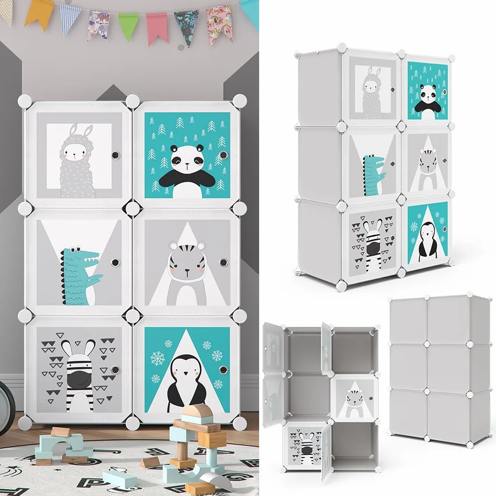Vicco Kinderregal Andy, Grau, 74.5 x 110 cm 6 Fächer (Panda), zur Aufbewahrung von Spielzeug und Kleidung geeignet