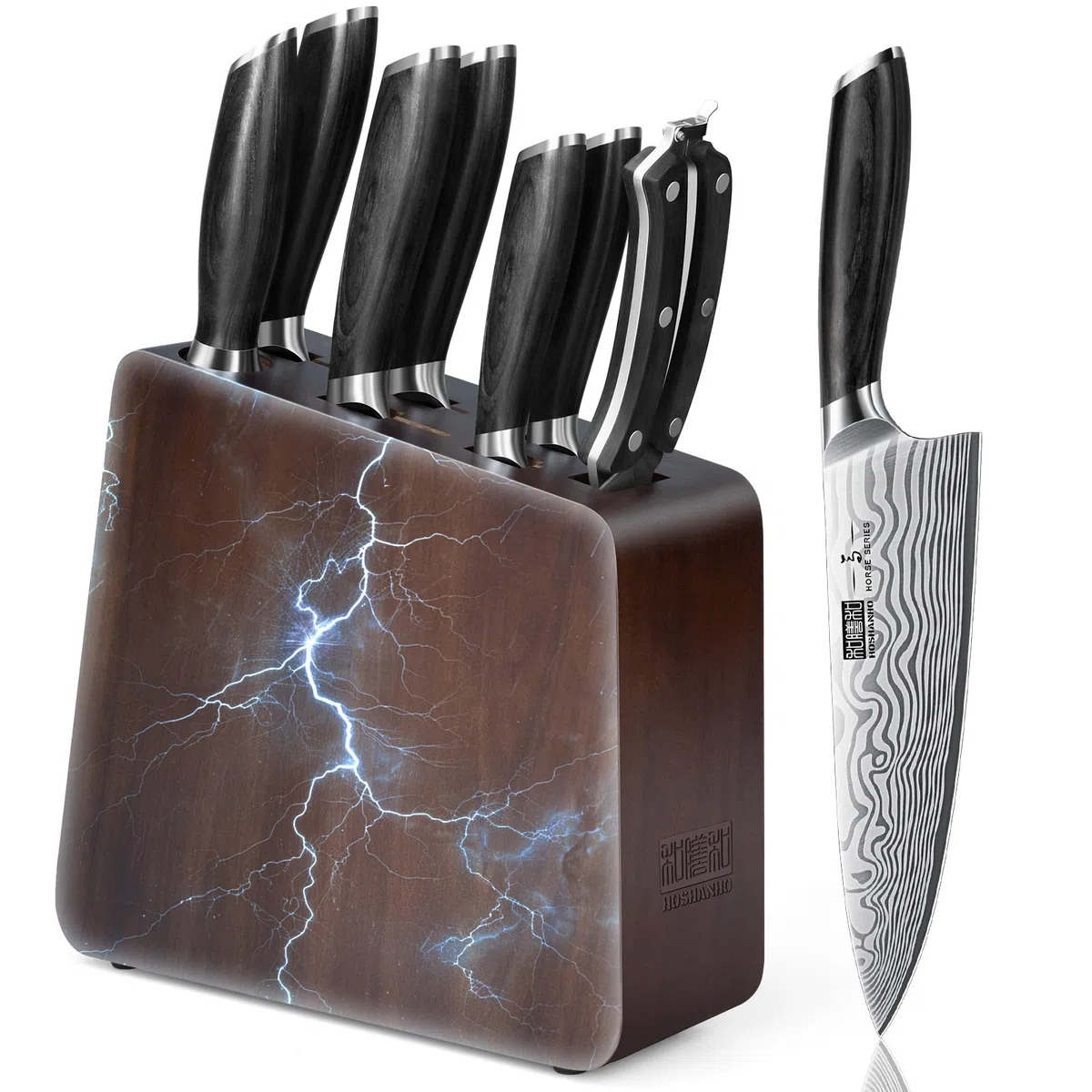 HOSHANHO 8-teiliges Messerset mit Magnetblock, Messerblockset Kochmesserset | Ultrascharfer Professionelles Küchenmesserset aus Pulverstahl mit Ergonomischem Griff und Messerschärfer