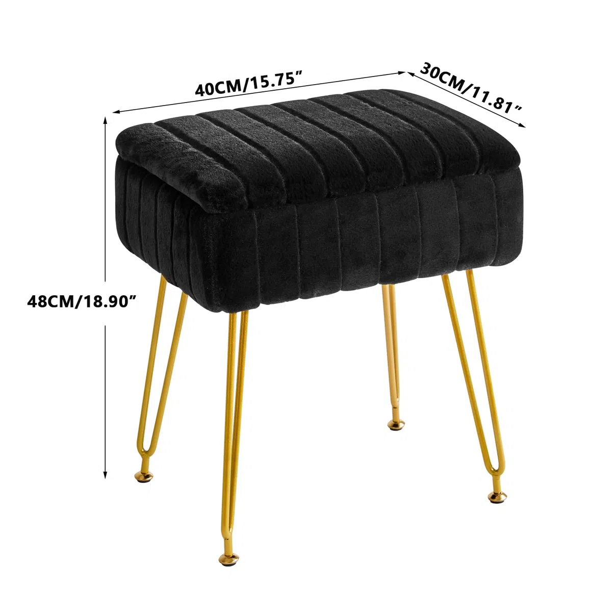 IBUYKE Samt Hocker Stuhl mit Stauraum, Fußstütze Fußhocker Ottoman, Kleiner Beistelltisch, mit 4-Metallbeinen, mit Anti-Rutsch-Füßen, für Make-up Raum, Schlafzimmer, schwarz L/G-50B