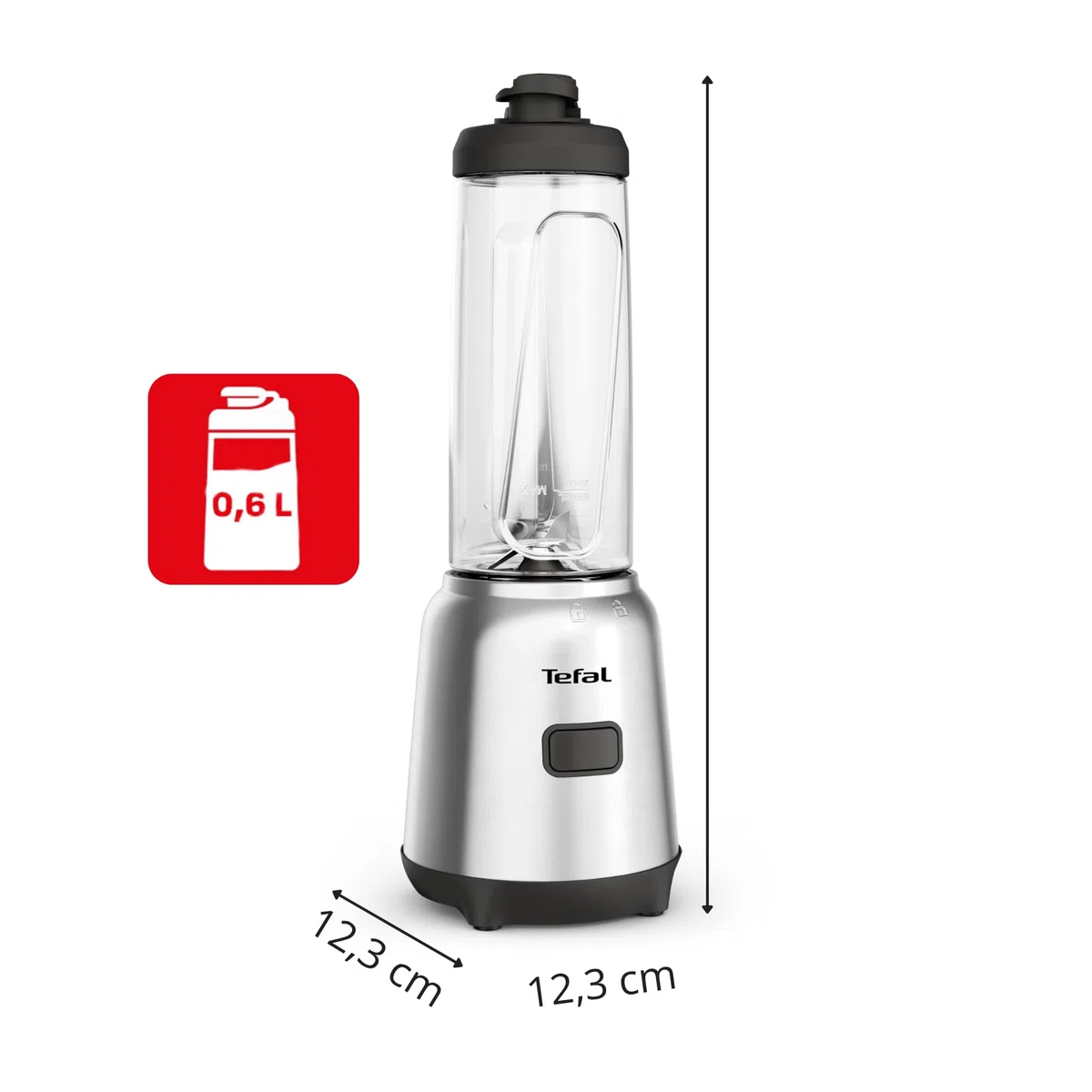 Tefal Mix und Move Mini-Standmixer, 300 Watt, 2 Flaschen To-Go in Premium Tritan, kompaktes Design, einfach zu reinigen, abnehmbare Klingen, Einknopfbedienung, Silber/Grau, BL15FD