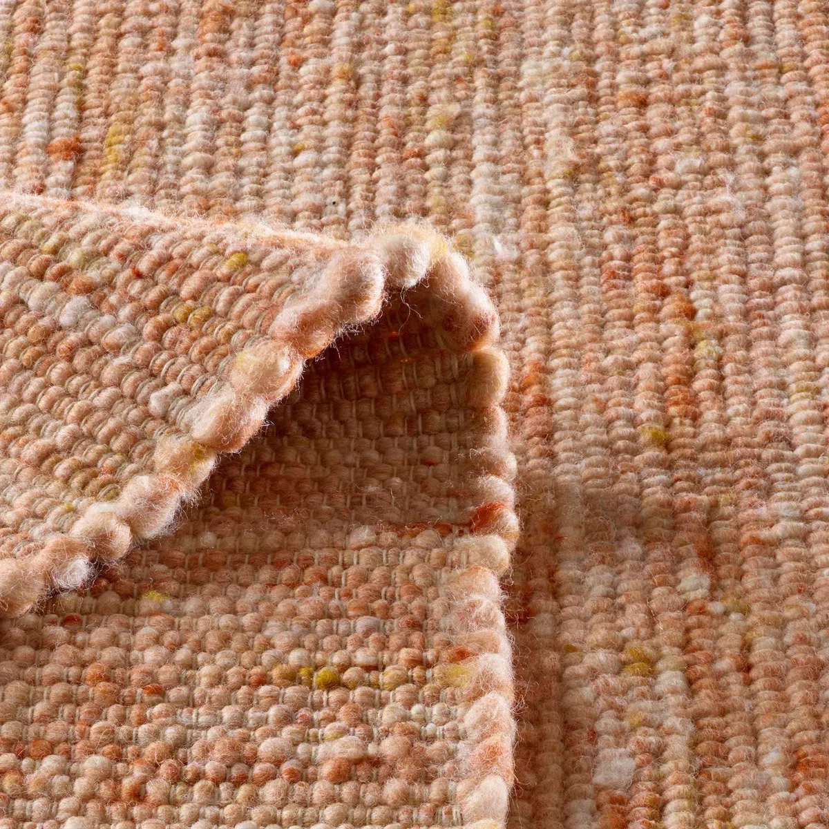 Handweb-Teppich aus Schurwolle in Skandinavischem Landhaus Design in vielen aktuellen Farben für Wohnzimmer, Esszimmer, Schlafzimmer, Flur, auch als Läufer beidseitig verwendbar terracotta 070x130 cm