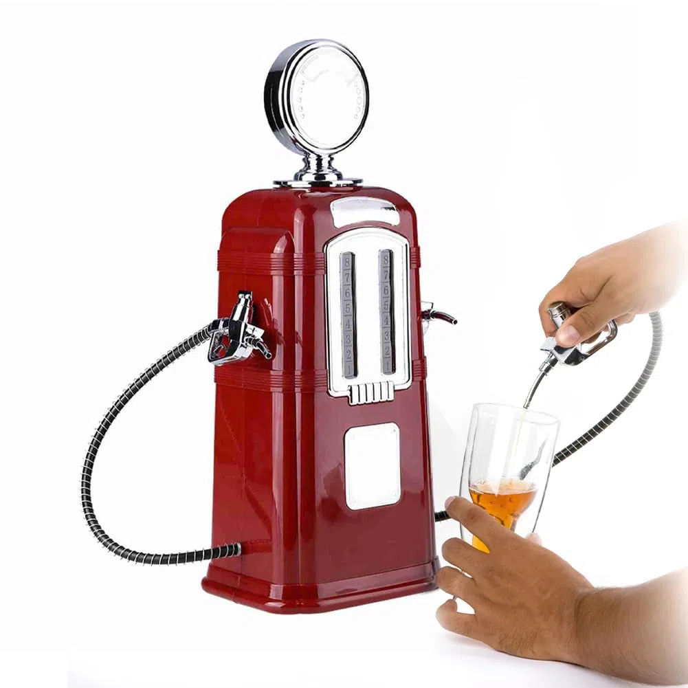 Bierzapfanlage, 1000cc Tragbarer Bierspender Tischuhr Zapfsäule Doppelpistolen Wein Getränkepumpe Bar Zubehör Flüssigkeitspumpe Bier Dispenser Flüssiges Getränkespender KTV Restaurants Clubs Hotel Rot