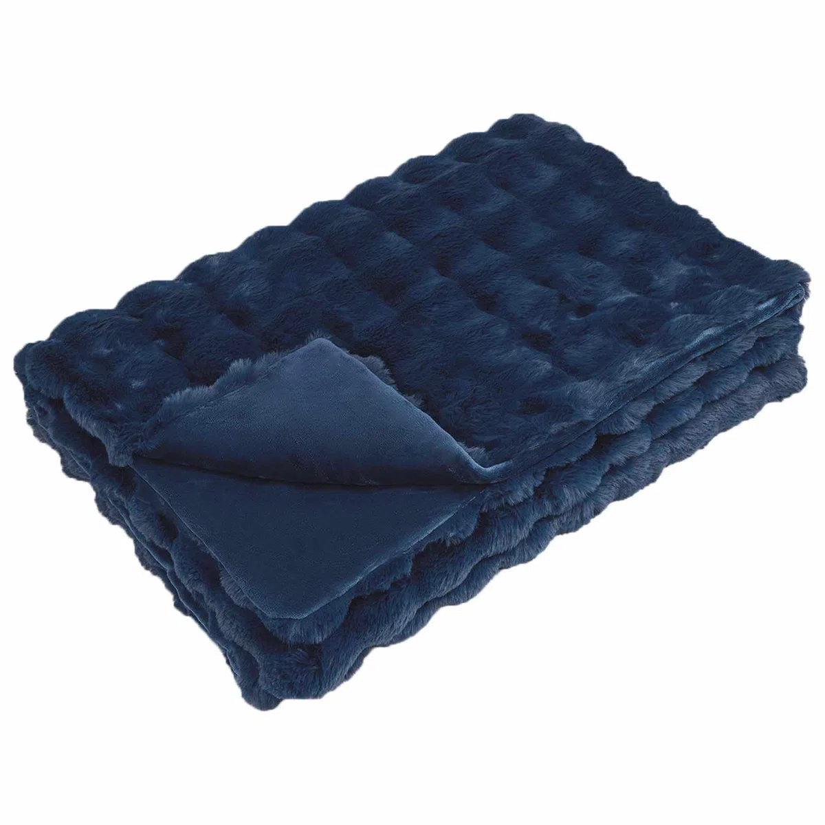 Kunstfell Kaninchenfell Decke 4 Stück Marineblau 220 x 240 cm Plüschige Blasentextur Extra Weich Winterdecke Luxus Wärme Sofadecke Schlafzimmerdecke