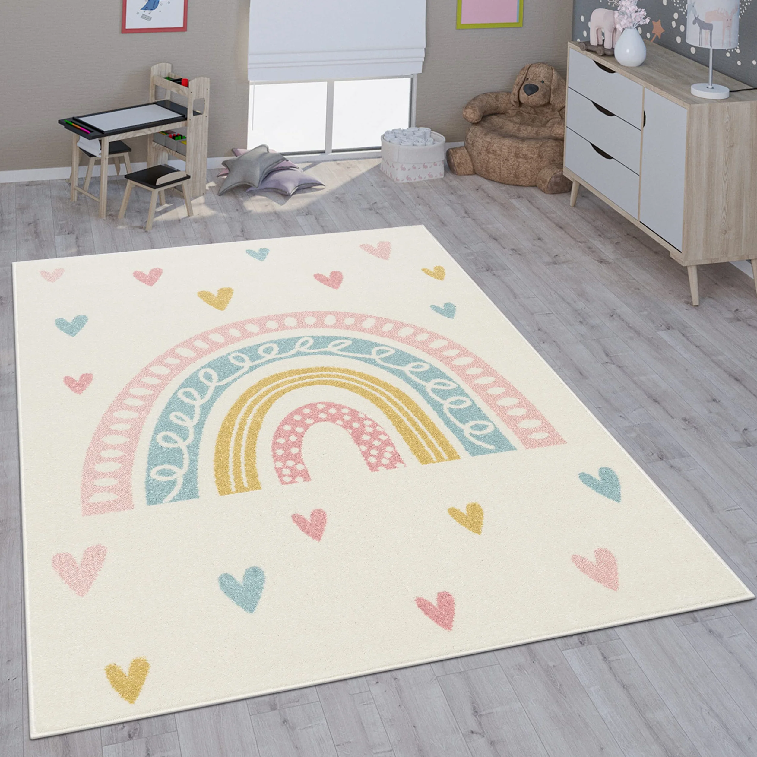 Paco Home Kinderteppich Teppich Kinderzimmer Mädchen Jungs Verschiedene Motive Und Größen, Grösse:120x160 cm, Farbe:Creme 4