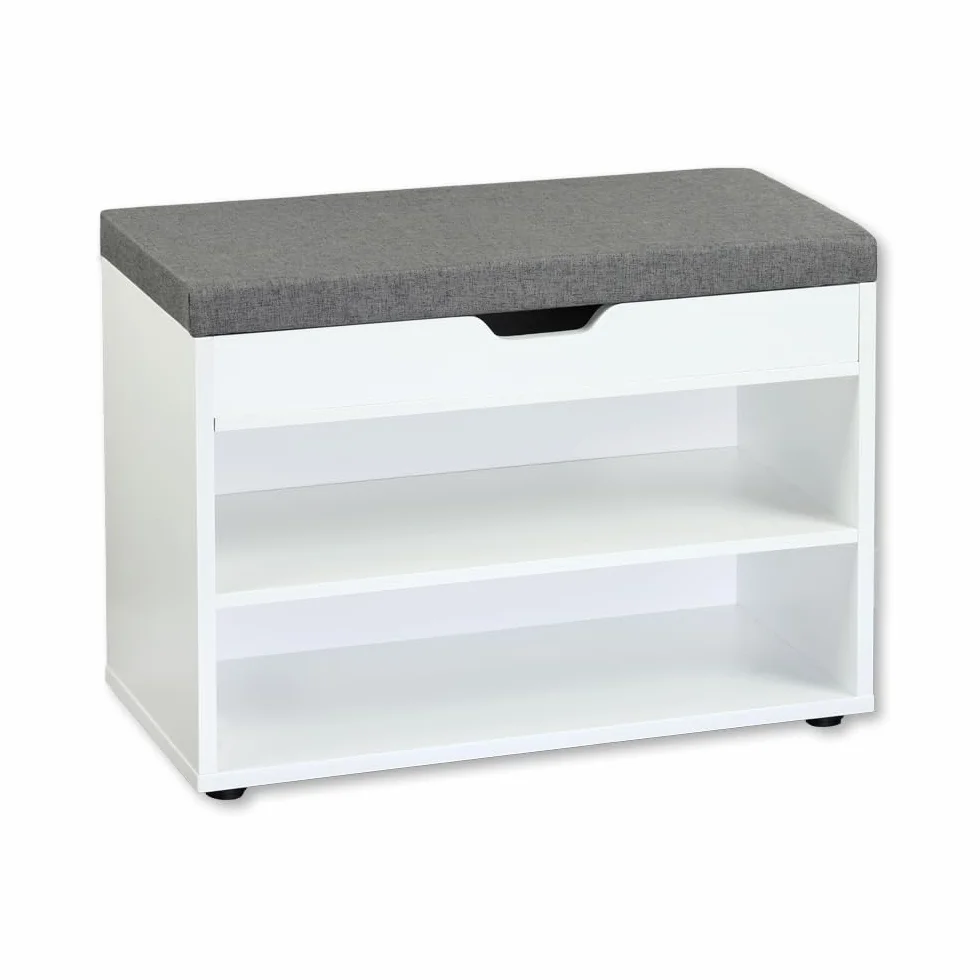 Kesper Schuhschrank mit Sitzkissen, Material: Faserplatte, Maße: B60 x H45 cm x L30 cm, Farbe: Weiß 15914 13