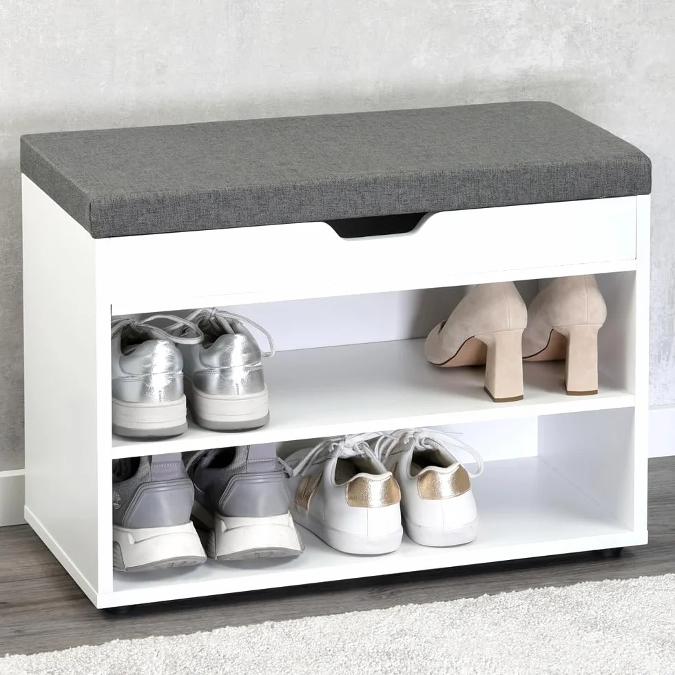 Kesper Schuhschrank mit Sitzkissen, Material: Faserplatte, Maße: B60 x H45 cm x L30 cm, Farbe: Weiß 15914 13