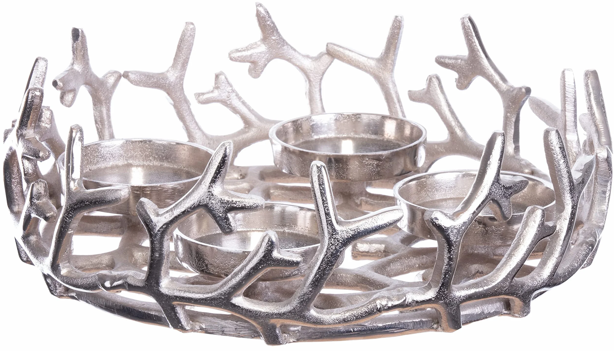 Brandsseller Adventskranz Silber Ø 28 cm – Stilvoller Kerzenhalter für 4 Kerzen - Moderner Weihnachtskranz aus Aluminium mit stilisierten Ästen, Elegante Tischdeko