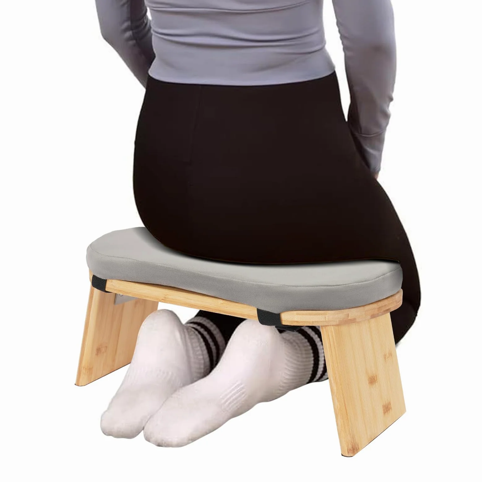 MINRS Meditationsbank klappbar Meditationshocker Holz Meditationsbank mit kissen Ergonomischer Gebetshocker Yoga Hocker zum Knien & Sitzen - Tiefere & Längere Meditation, Graue