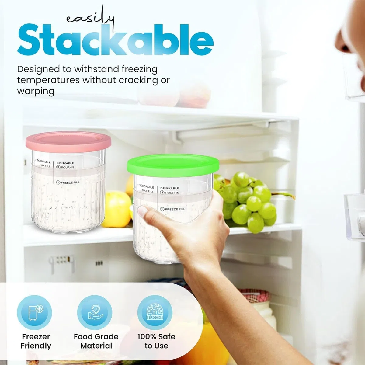 4 Stück Container for Ninja Creami Deluxe Pints,Replacement for Ninja Creami Deluxe Pints and Lids,Tubs Accessories for NC500 NC501 Series, BPA-Free 24 oz