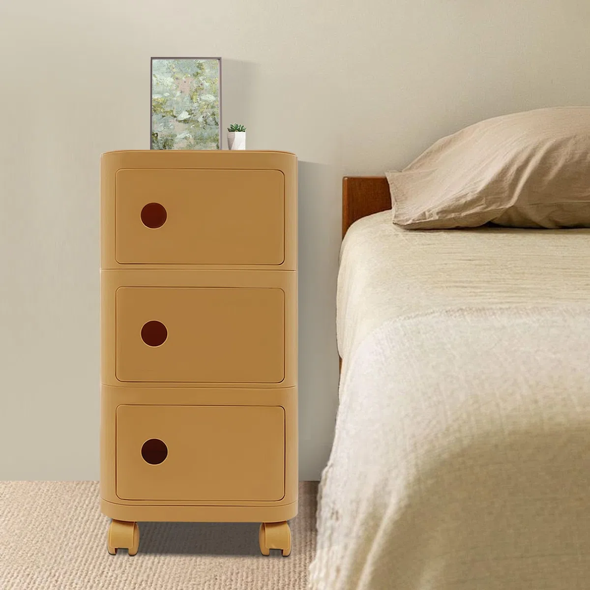 Rollcontainer, Rollcontainer mit 3 Schubladen, Aktenschrank unter Schreibtisch, Büroschrank mit Rollen, für Büro und Zuhause (Ingwergelb)
