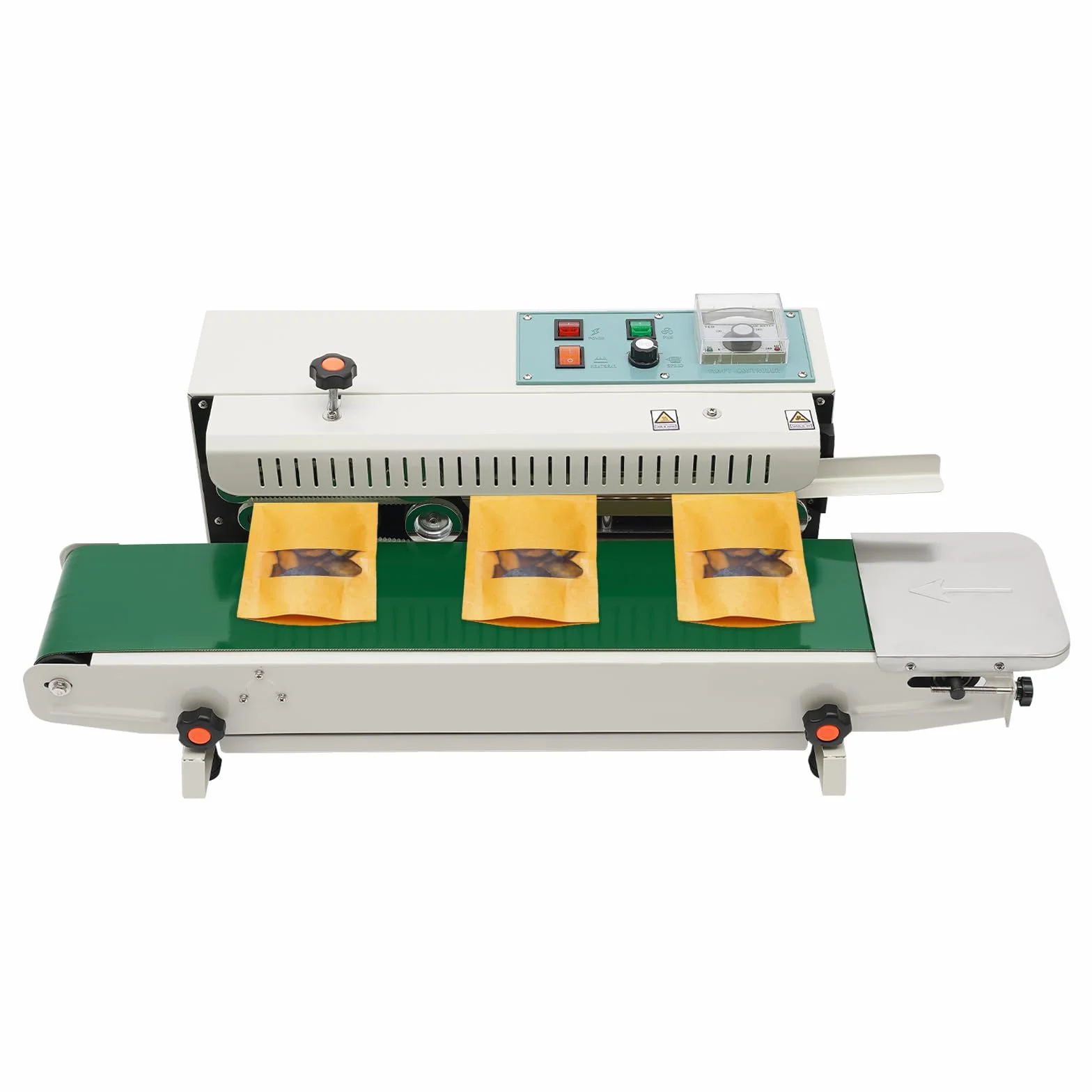 Heißsiegelmaschine 500W Automatisches Durchlaufsiegelgerät 0-12m/min Versiegelgeschwindigkeit 0-300°C Temperatur 12mm Siegelbreite Verpackungsgerät für Lebensmittel Pharmazie