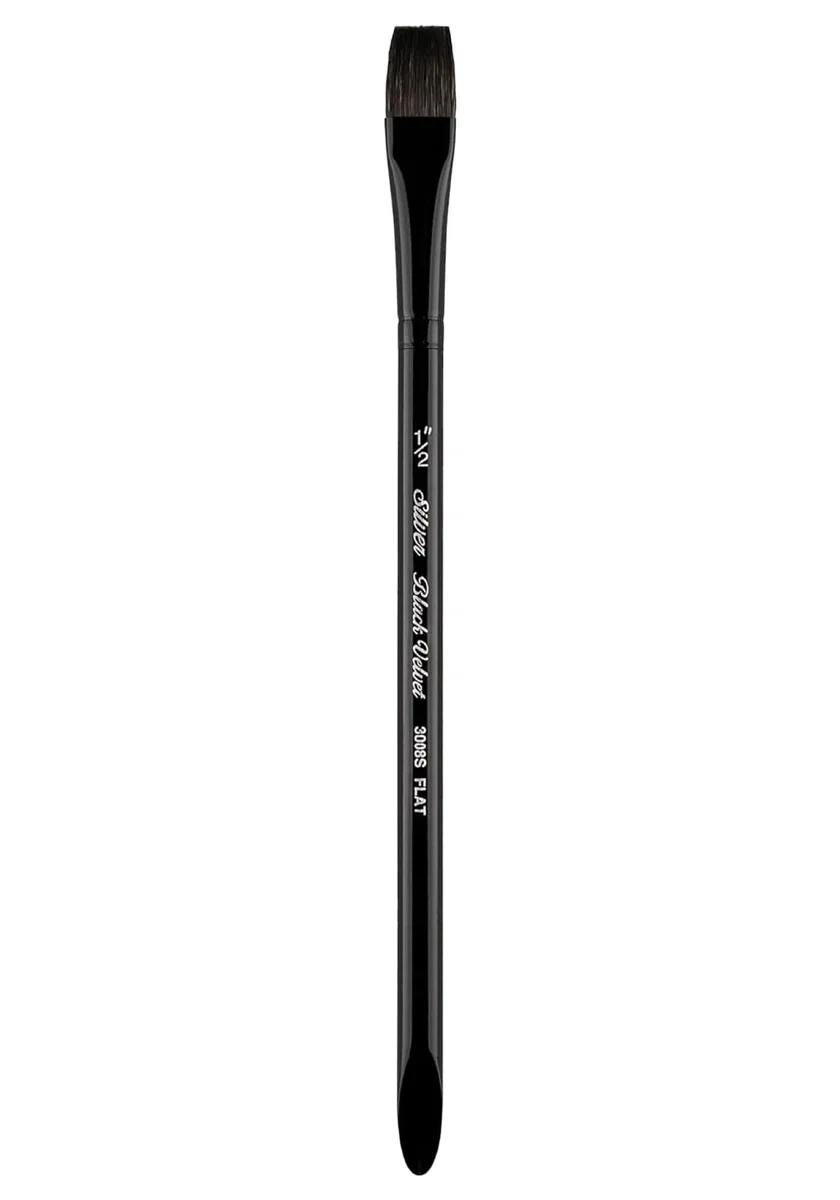 Silver Brush Limited 3008S1/2 Zoll schwarzer Samt-Aquarellpinsel, quadratisch, Größe 1,27 cm, kurzer Griff