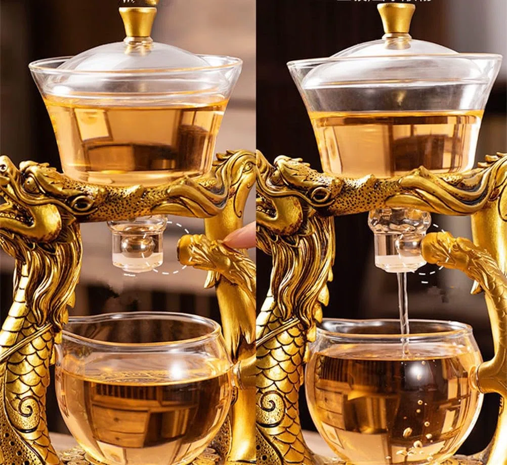 Lazy Kungfu Glas Tee-Set Hitzebeständige Wasserumleitung Rotierende Abdeckung Schüssel Halbautomatische Glas-Teekanne Anzug (Teekanne einzeln)