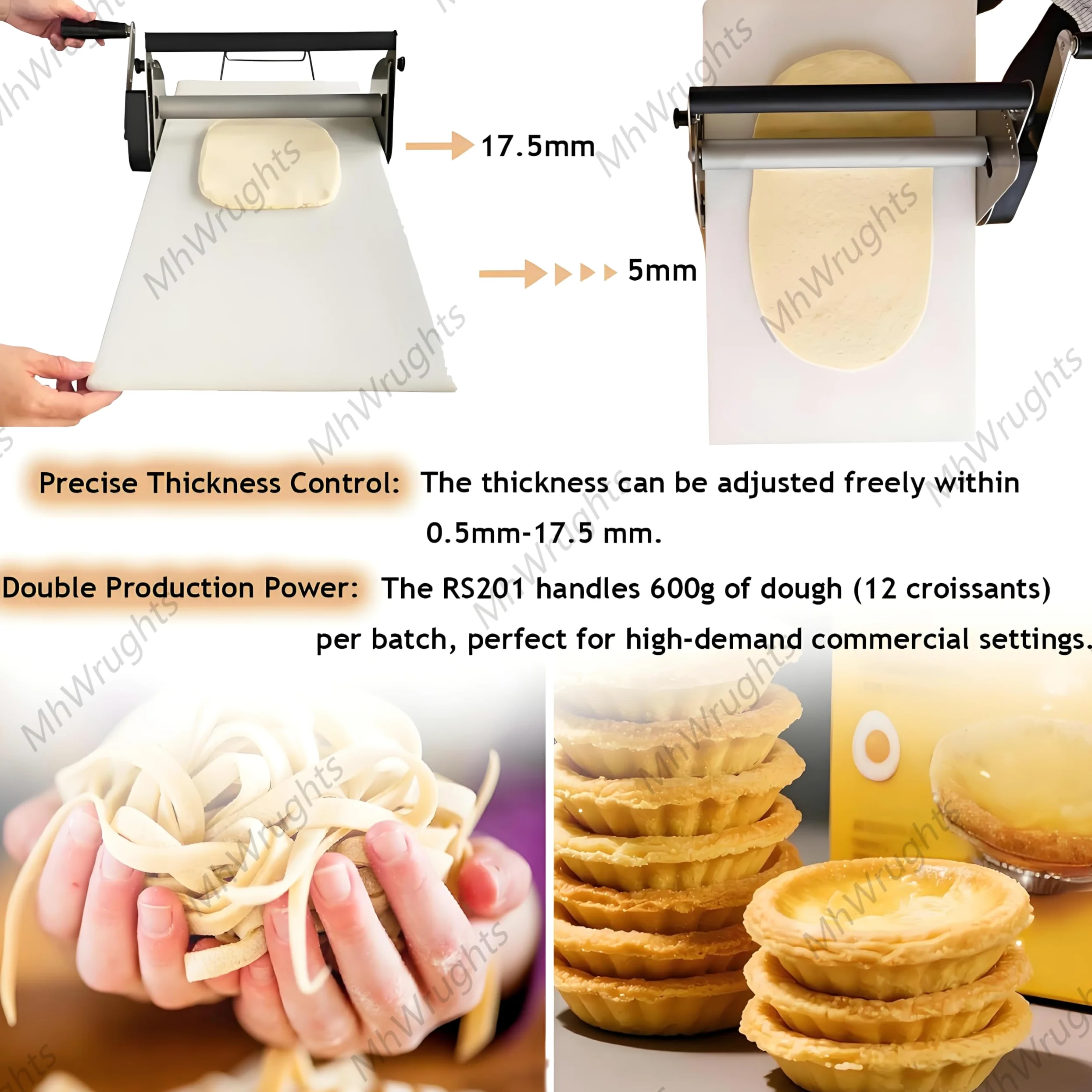 Faltbarer Teigroller mit Brett, Einstellbare Dicke 0,5-27 mm, Manuelles Nudelholz zum Backen, Pizza, Gebäck, rutschfest, platzsparend