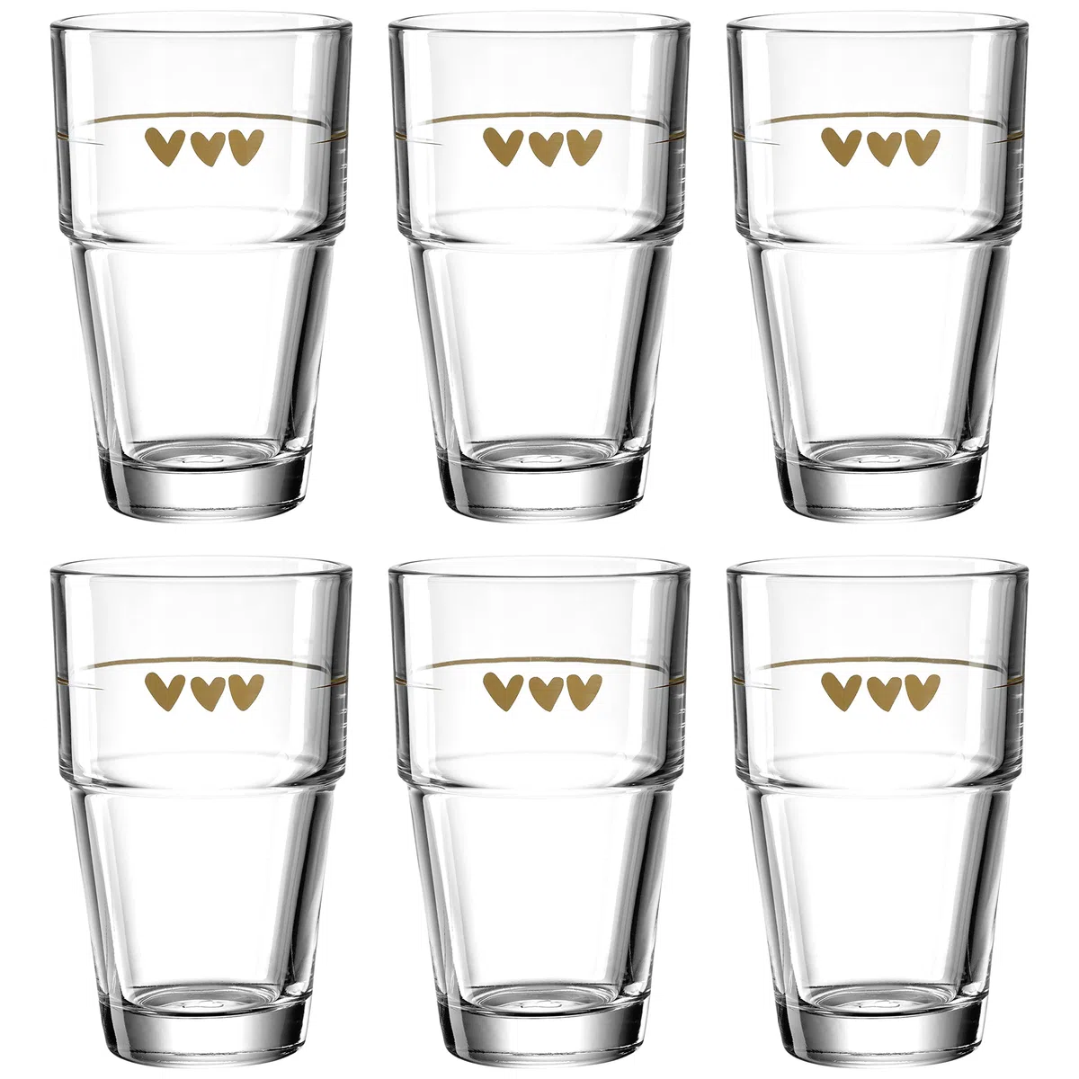 LEONARDO HOME Solo Latte-Macchiato Gläser 6er Set, Glas-Becher mit Herzen Aufdruck, spülmaschinengeeignete Kaffee und Cappuccino Glas, Herzchen Motiv, 410 ml, 043467