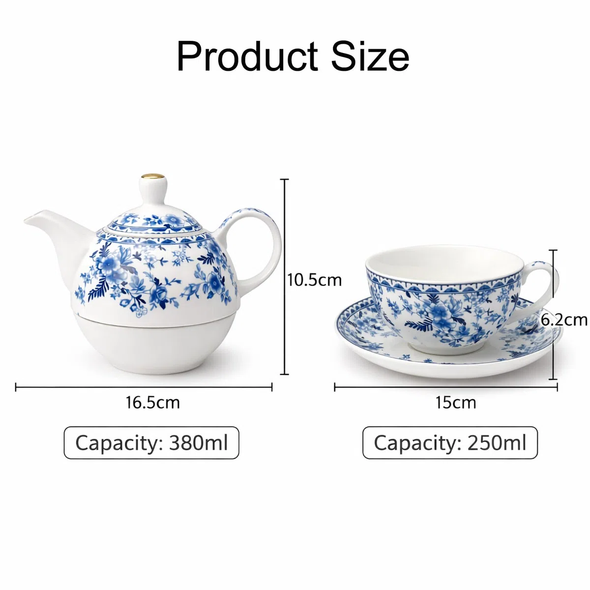 Porcelain Tea for One Set Beautiful Flower Ceramic Teapot with Cup Gifted Box (Blue and White)