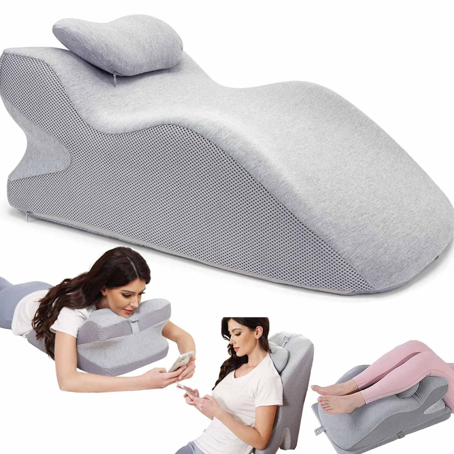 Keilkissen für Bett und Sofa, Memory Schaum Lesekissen Ergonomisches Rückenkissen für Rücken Hals Beine, Reflux Kissen Beinkissen mit Waschbarer Bezug für Bett, Sofa, Sitzen, Schlafen, Lesen