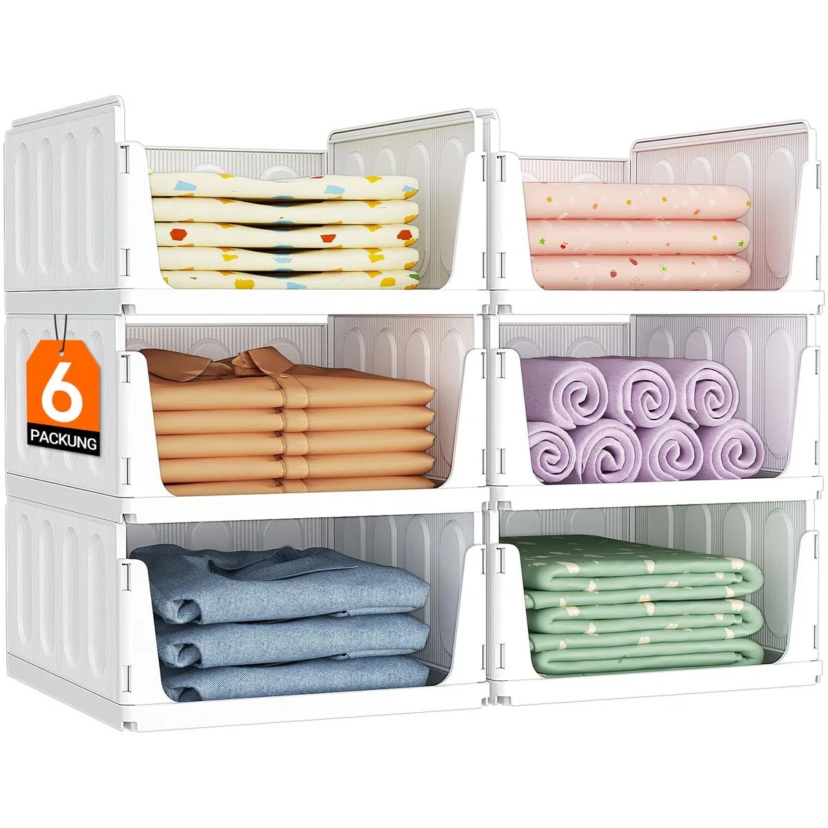 Lifewit 6 Pack Stapelbar Kleiderschrank Wardrobe Organizer für Kleidung, Kunststoff Ausziehbar Ordnungssystem Schrank für T-shirt, Innen Aufbewahrungsbox für Küche, Wohnmobil, Camping, 35.5 cm Dept