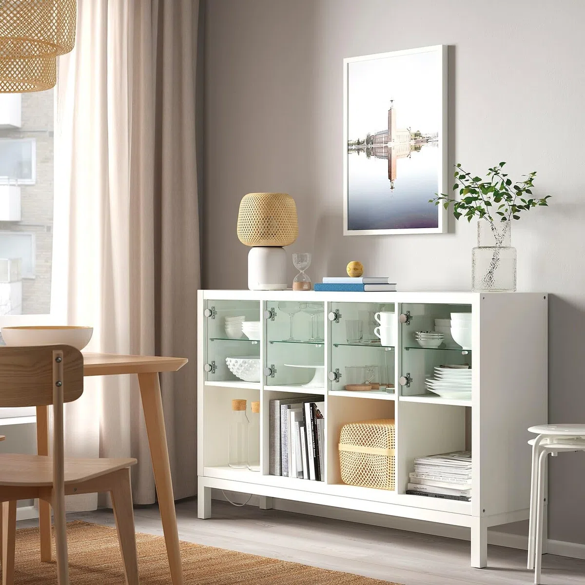 IKEA KALLAX Vitrinentüreinsatz weiß; (33x33cm); Kompatibel mit EXPEDIT