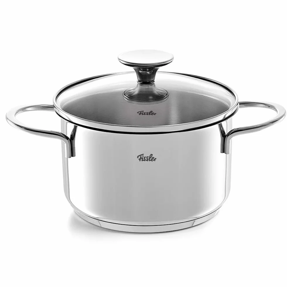 Fissler Copenhagen/Edelstahl-Topfset, 4-teilig, Kochtopf-Set, Töpfe mit Glas-Deckel, 3 Kochtöpfe, 1 Bratentopf - Induktion