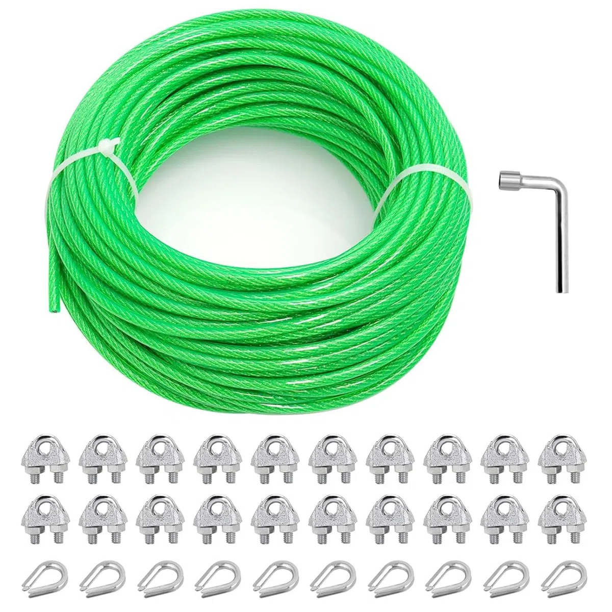 5MM Drahtseil 30 m PVC Ummanteltes Stahlkabel, Multi-use Clothes Line Kabel für T Post | Kletternde Weinreben Pflanzen im Freien | String Licht hängenden Kit