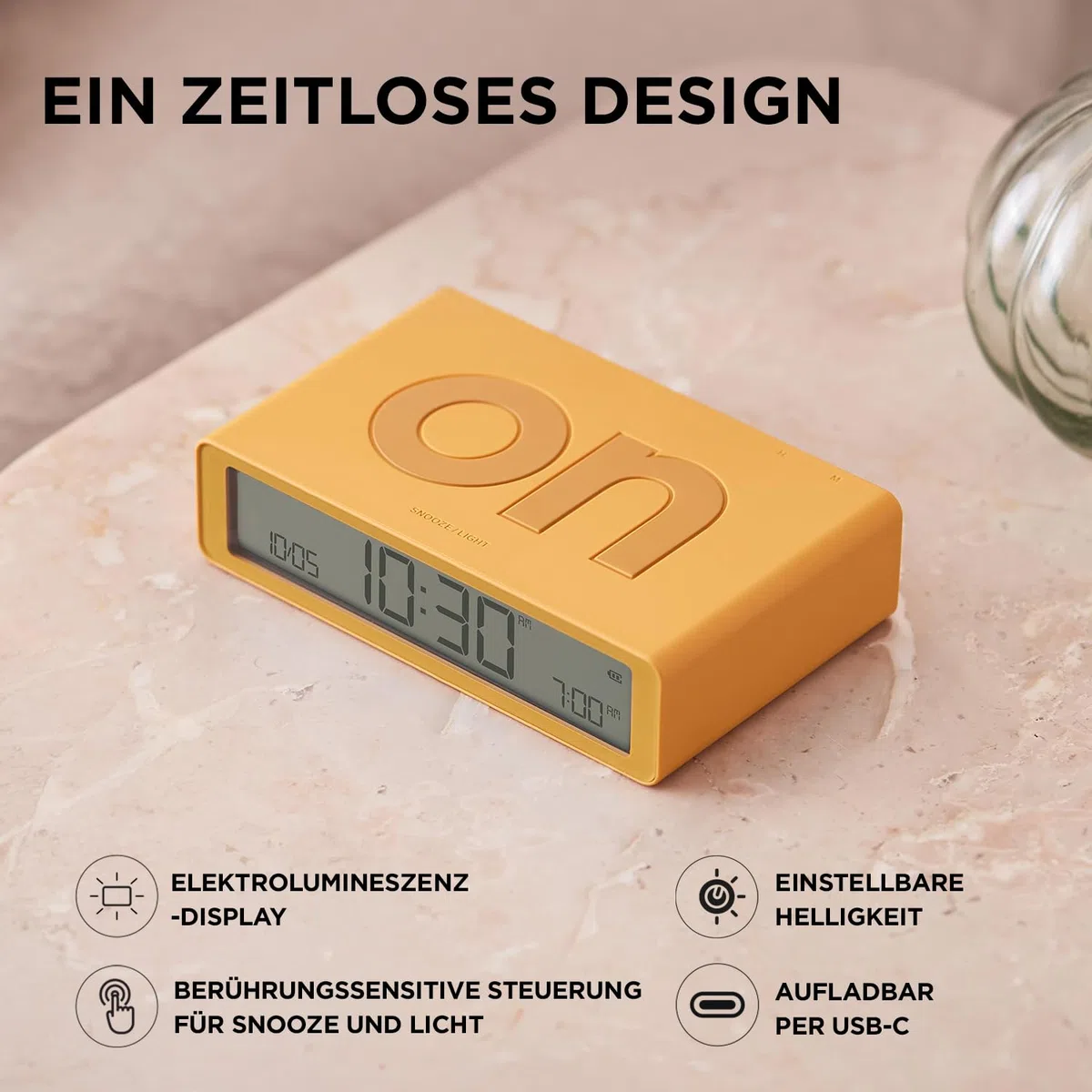 Lexon Flip Classic Digitaler Wecker mit umkehrbaren EIN/Aus-Seiten, wiederaufladbare Nachttischuhr mit LCD-Display, Berührungssensor für Schlummer- und Lichtfunktion – Weiß