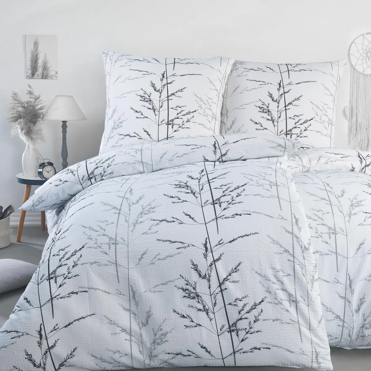 BaSaTex Seersucker Bettwäsche Baumwolle Set 2teilig 135x200 + 80x80 cm Kissenbezug | Öko-Tex Zertifiziert | Bettgarnitur mit Struktur | Design Gracia