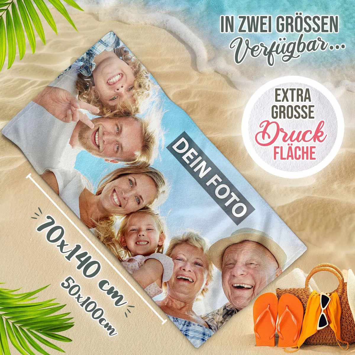 Print Royal PR Badetuch personalisiert mit Foto - Personalisiertes Handtuch Bedrucken Hochformat - Individuelle Geschenke für Freunde und Familie zum Geburtstag, Weihnachten | 140 x 70 cm