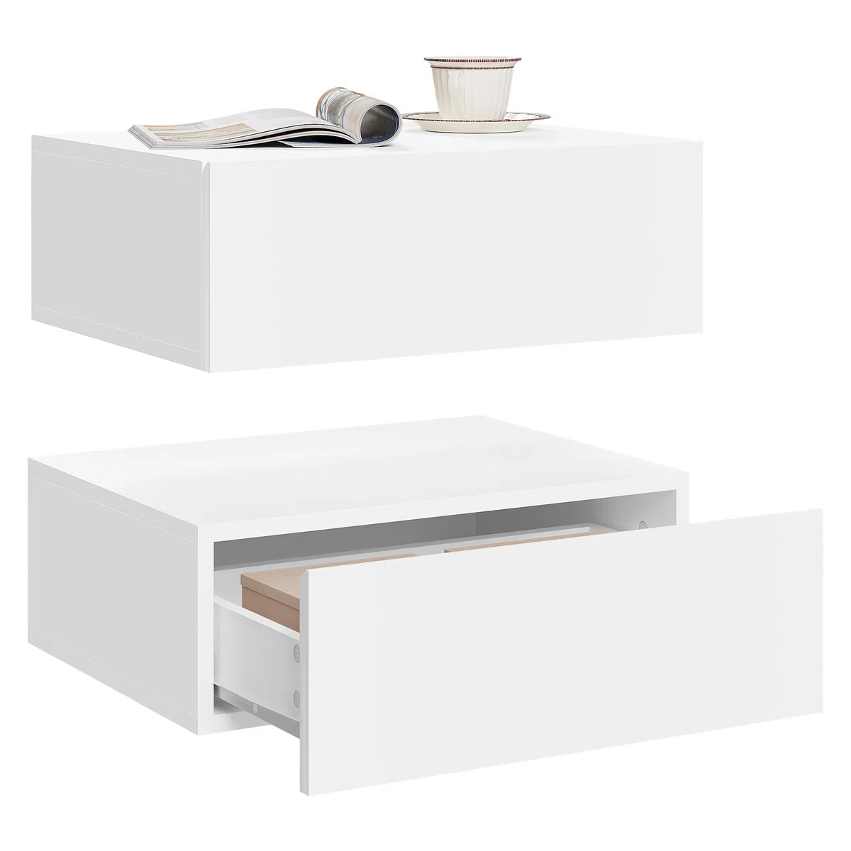 WOLTU 2er Set Nachttisch hängend,Wandregal mit Schublade, Nachtschrank Wandmontage, 40x30x14 cm,Nachtkästchen zum Einhängen,schwebende Nachtkommode, modern, weiß für Schlafzimmer Wohnzimmer, NTS24ws-2