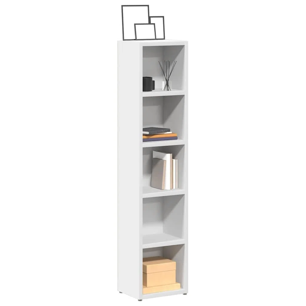 vidaXL CD-Regal, 2er-Set, 21x16x93,5 cm, Weiß, Holzwerkstoff, Vitrinenschrank mit Fach, Aufbewahrungsschrank für Wohnzimmer, Bücherregal, CD-Aufbewahrung, Media Organizer