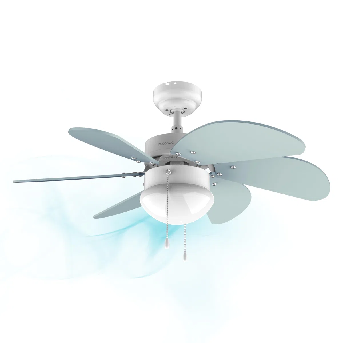 Cecotec Deckenventilator EnergySilence 3600 Vision Sky, 50 W, Durchmesser 92 cm, Lampe, 3 Geschwindigkeiten, 6 Umkehrbare Klingen, Sommer-/Winterfunktion, Zugkette, Weiß/Blau