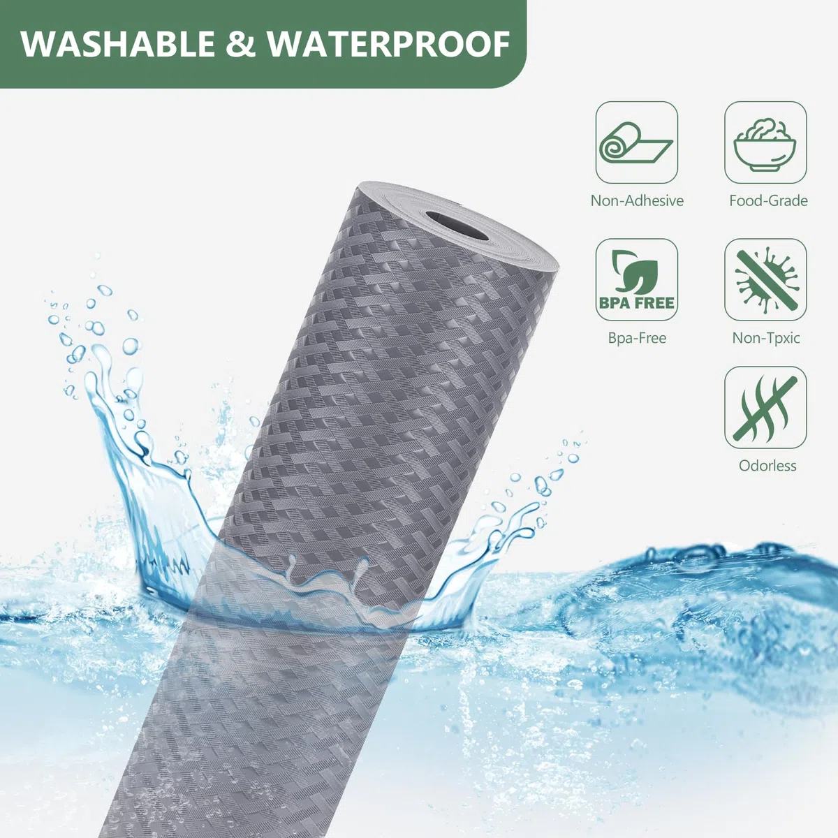 Schubladenmatte, Wasserdichtem Schubladenauskleidung Antirutschmatte Kühlschrankauskleidungen Nicht Klebende für Küchenschränke Schubladen Schrank (Grau/50cm x 600cm)