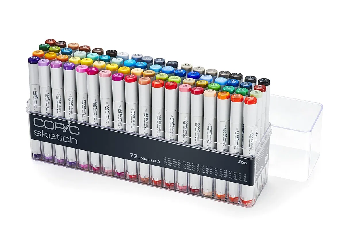 COPIC Sketch Set "72 Colors A", 72er Set im Acryl-Display, Twin Marker mit einer mittelbreiten und einer Brush-Spitze