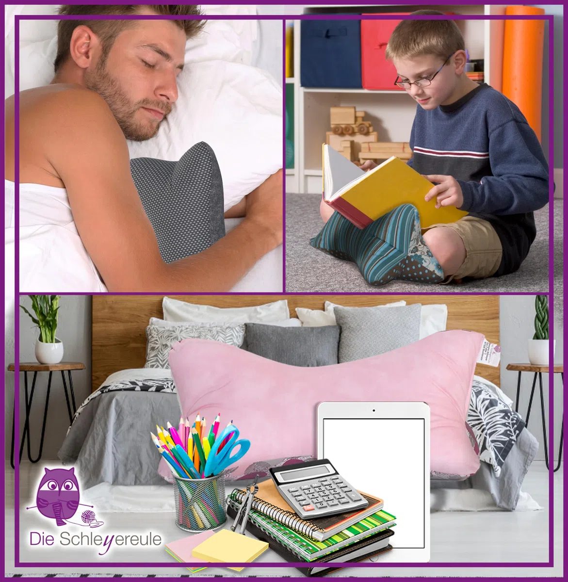Leseknochen Kinder Nackenkissen Handmade in Deutschland, waschbar und ergonomisch, als Nackenrolle, Lesekissen und Lagerungskissen nutzbar (Kitty Mint)