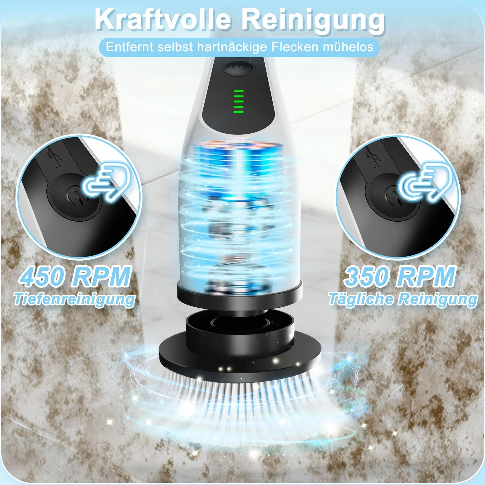 Elektrische Reinigungsbürste 9 in 1 Elektrische Putzbürste mit austauschbaren Bohrbürstenköpfen Electric Cleaning Brush mit Verstellbarem Griff und 3000mAh Akku für Bad/Küche/Auto/Fliesen