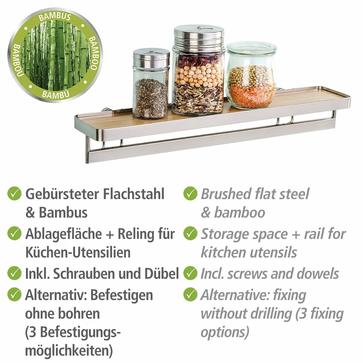 WENKO Gewürzregal mit Reling Premium, Gewürzständer