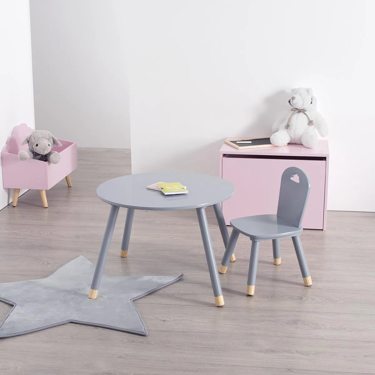 ATMOSPHERA CREATEUR D'INTERIEUR Runder Tisch aus Holz für Kinder, Farbe: Grau