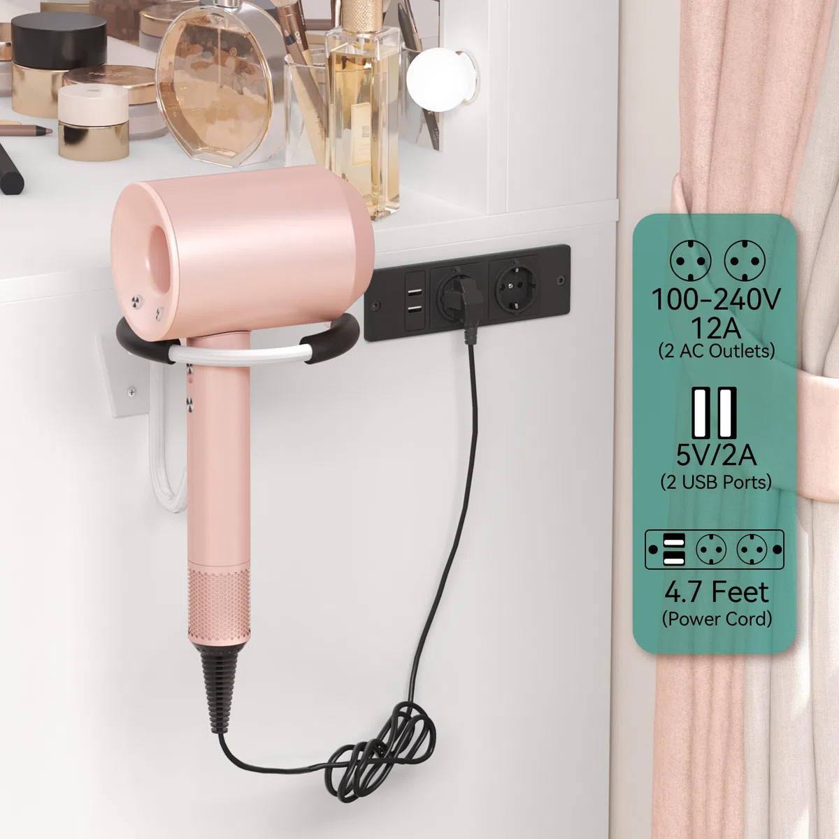 YITAHOME Schminktisch mit Spiegel, Kosmetiktisch mit 4 Schubladen, Frisiertisch mit Hocker, Beleuchtung, Steckdose, Weiß (Make Up Tisch, Frisiertisch, Kosmetiktisch, Vanity Table)