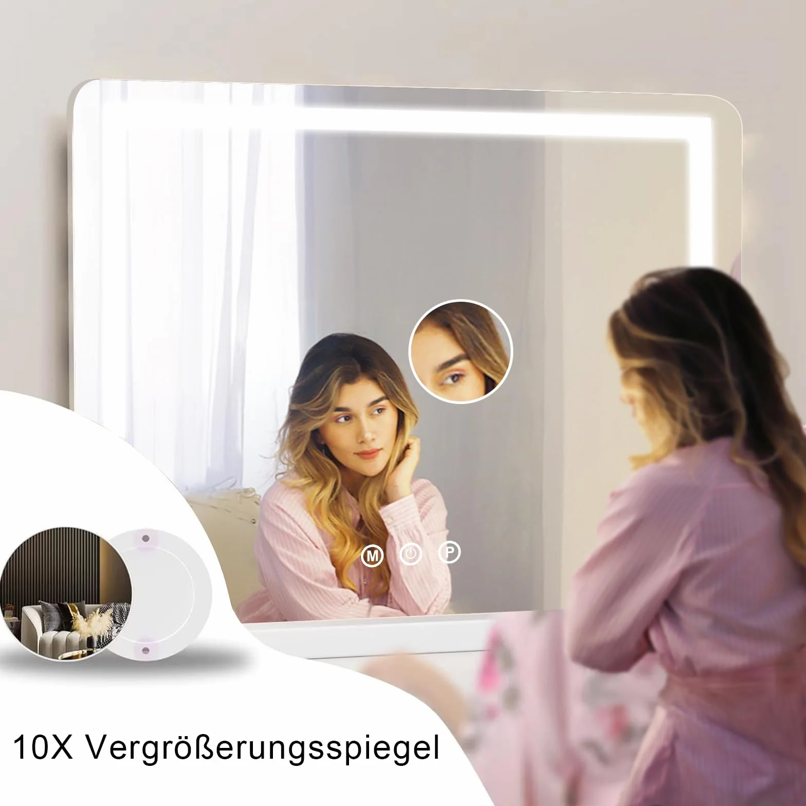 Schminkspiegel mit Beleuchtung,Hollywood Spiegel mit LED Licht Dimmbar Kosmetikspiegel 3 Modi,58 x 43 cm Vanity Spiegel Tischspiegel mit USB 10X Vergrößerung für Schlafzimmer Schminktisch