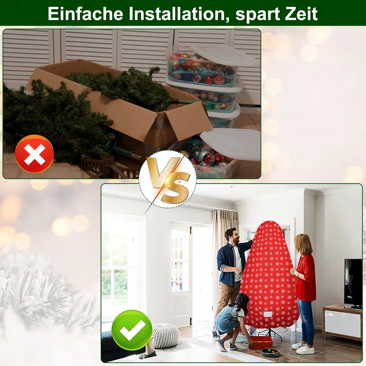 aufrechte Weihnachtsbaum-Aufbewahrungstasche, Baum-Aufbewahrungsabdeckung mit verstellbaren Riemen, reißfeste Weihnachtsbaum-Aufbewahrungstasche für 7.5Foot zusammengebaute Bäume-Schnee Druck