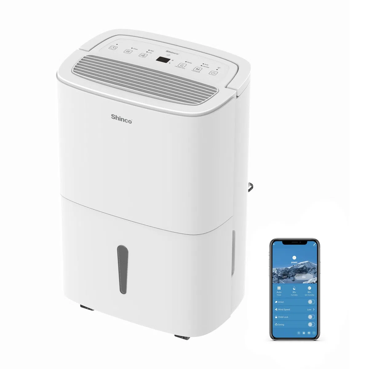 Shinco 50L Wifi elektrisch Luftentfeuchter mit APP&Pump,165m³/55m²,Entfeuchter mit 7L Wassertank,Aktivkohlefilter,Energieeinsparung,Automatischer Neustart,Timer,Ablaufschlauch,Wäschetrocknerfunktion